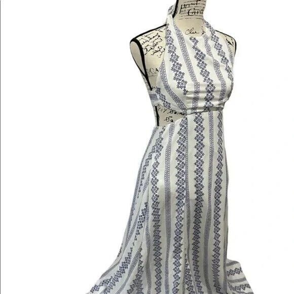 Hommage LA Dress Womens Medium Bohemian Blue Halter Maxi Ladies Cut Out Backless - Picture 14 of 15